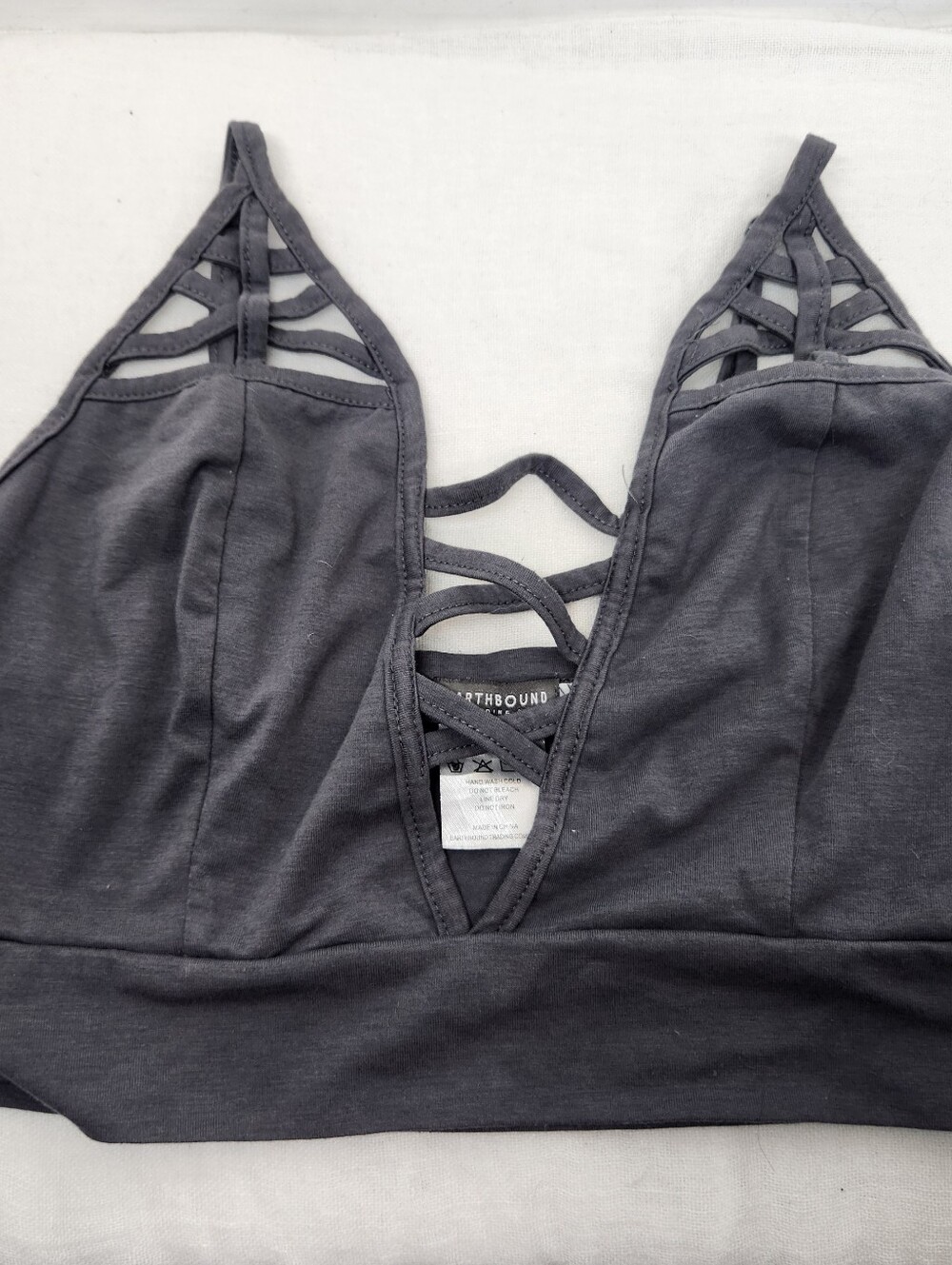 Earthbound Womens Medium Gray Strappy Bralette Wireless